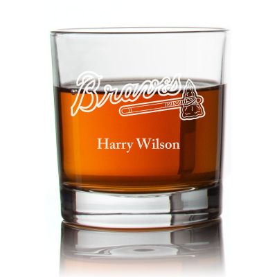Engraved Braves Rocks Glass - Personalized Whiskey Glasses - Man Cave Gift Ideas - Gifts For Him - Baseball Fanatics - 2pcs