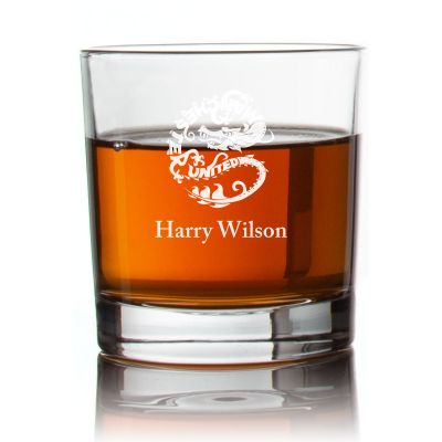 Engraved Manchester United Dragon Rocks Glass - Personalized Whiskey Glasses - Man Cave Gift Ideas - Gifts For Him - Soccer Fanatics - 2pcs