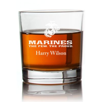 Engraved US Marines Rocks Glass - Personalized Whiskey Glasses - Man Cave Gift Ideas - Gifts For Him - 2pcs