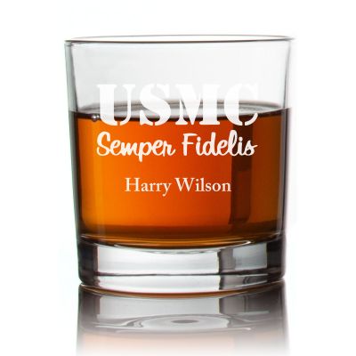 Engraved USMC Semper Fidelis Rocks Glass - Personalized Whiskey Glasses - Man Cave Gift Ideas - Gifts For Him - 2pcs