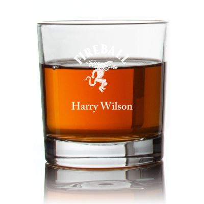 Engraved Fireball Rocks Glass - Personalized Whiskey Glasses - Man Cave Gift Ideas - Gifts For Him - 2pcs