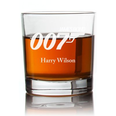 Engraved 007 James Bond Rocks Glass - Personalized Whiskey Glasses - Man Cave Gift Ideas - Gifts For Him - 2pcs
