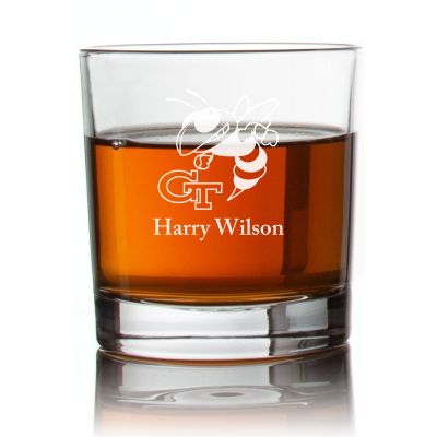 Engraved Georgia Tech Yellow Jackets Logo Rocks Glass - Personalized Whiskey Glasses - Man Cave Gift Ideas - Gifts For Him - 2pcs