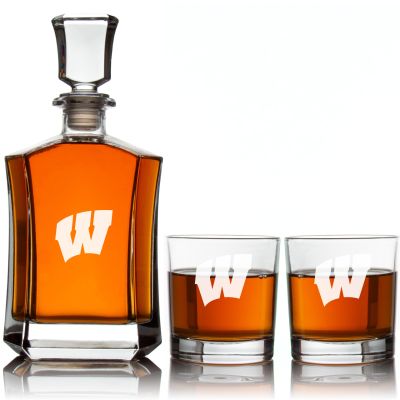 Engraved Wisconsin Badgers - Personalized Crown Classic Decanter Set Whiskey Glasses