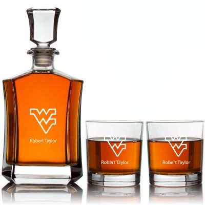 Engraved West Virginia Mountaineers - Personalized Crown Classic Decanter Set Whiskey Glasses