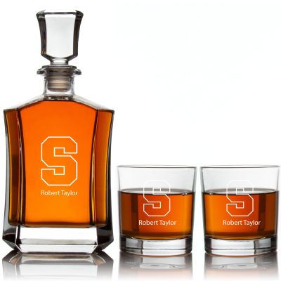 Engraved Syracuse Orange - Personalized Crown Classic Decanter Set Whiskey Glasses