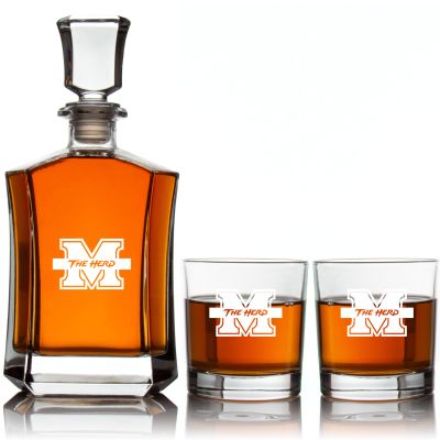Engraved Marshall Thundering Herd - Personalized Crown Classic Decanter Set Whiskey Glasses