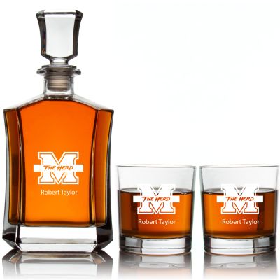 Engraved Marshall Thundering Herd - Personalized Crown Classic Decanter Set Whiskey Glasses