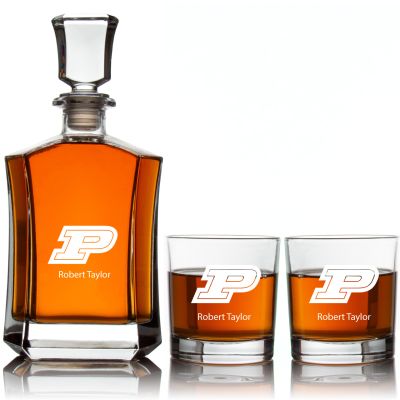 Engraved Purdue Boilermakers - Personalized Crown Classic Decanter Set Whiskey Glasses