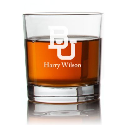 Engraved Baylor University Initials Rocks Glass - Personalized Whiskey Glasses - Man Cave Gift Ideas - Gifts For Him - 2pcs