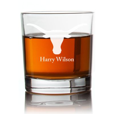 Engraved Texas Longhorns Rocks Glass - Personalized Whiskey Glasses - Man Cave Gift Ideas - Gifts For Him - 2pcs