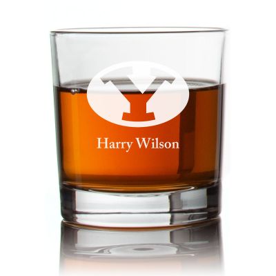 Engraved Y Initial Brigham Young Cougars Rocks Glass - Personalized Whiskey Glasses - Man Cave Gift Ideas - Gifts For Him - 2pcs