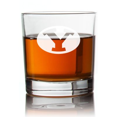 Engraved Y Initial Brigham Young Cougars Rocks Glass - Personalized Whiskey Glasses - Man Cave Gift Ideas - Gifts For Him - 2pcs