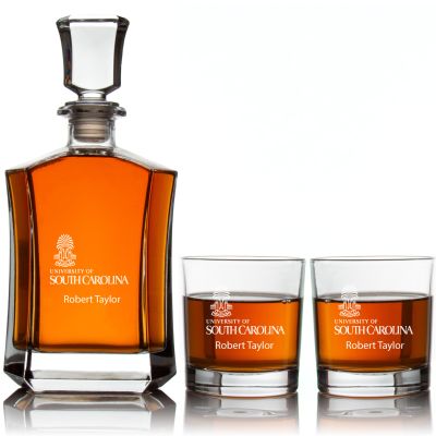 Engraved University of South Carolina - Personalized Crown Classic Decanter Set Whiskey Glasses