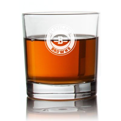 Engraved Cleveland Browns Round Seal Football Rocks Glass - Personalized Whiskey Glasses - Man Cave Gift Ideas - Gifts For Him - Football Fanatic - 2pcs