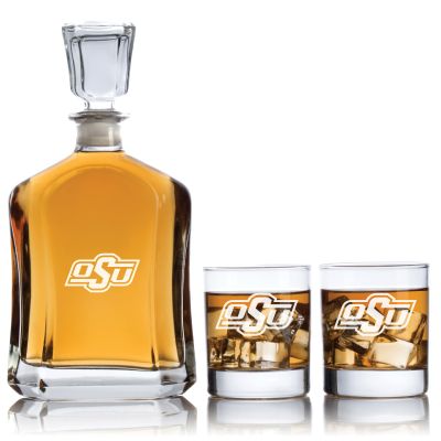 Personalized Oklahoma State Cowboys Football Decanter Set - Football Fanatic Gift Ideas - Capitol Personalized Whiskey Decanter Set