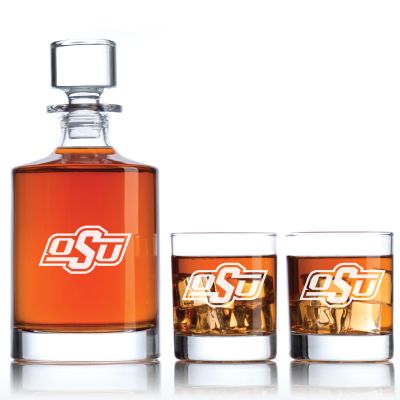 Personalized Oklahoma State Cowboys Football Decanter Set - Football Fanatic Gift Ideas - Bellagio Personalized Whiskey Decanter Set