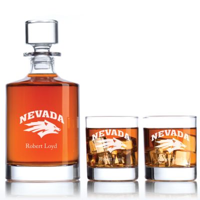 Personalized Nevada Wolf Pack Football Decanter Set - Football Fanatic Gift Ideas - Bellagio Personalized Whiskey Decanter Set