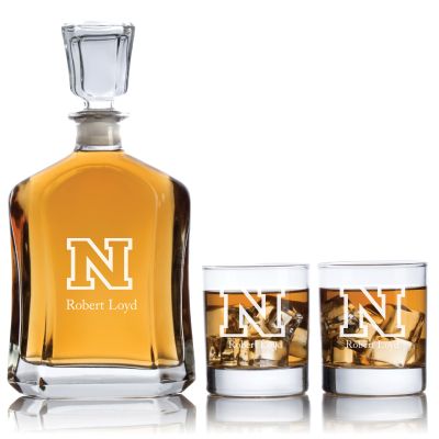 Personalized Nevada College Letter Football Decanter Set - Football Fanatic Gift Ideas - Capitol Personalized Whiskey Decanter Set