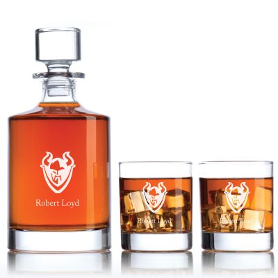 Personalized Portland State Vikings Football Decanter Set - Football Fanatic Gift Ideas - Bellagio Personalized Whiskey Decanter Set