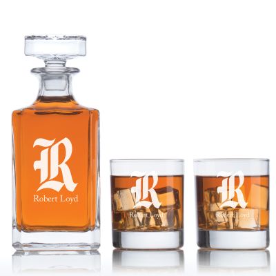 Personalized Rice Owls Letter Football Decanter Set - Football Fanatic Gift Ideas - Classic Personalized Whiskey Decanter Set