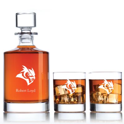Personalized Rice Owls Football Decanter Set - Football Fanatic Gift Ideas - Bellagio Personalized Whiskey Decanter Set
