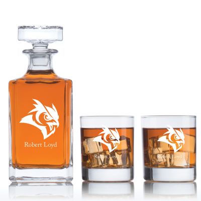Personalized Rice Owls Football Decanter Set - Football Fanatic Gift Ideas - Classic Personalized Whiskey Decanter Set