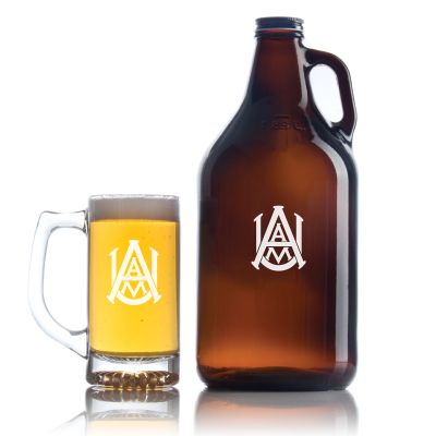 Personalized Alabama A&M Bulldogs Football Growler Set - Football Fanatic Gift Ideas - Personalized Amber Growler with Cap - Includes Beer Glass 