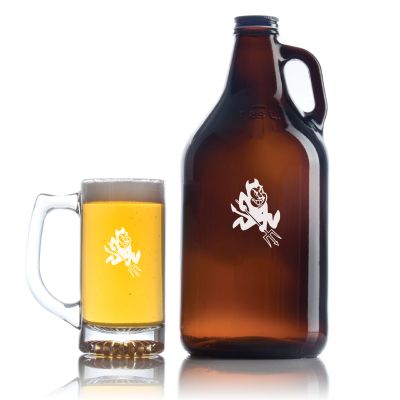 Personalized Arizona State Sun Devils Football Growler Set - Football Fanatic Gift Ideas - Personalized Amber Growler with Cap - Includes Beer Glass 
