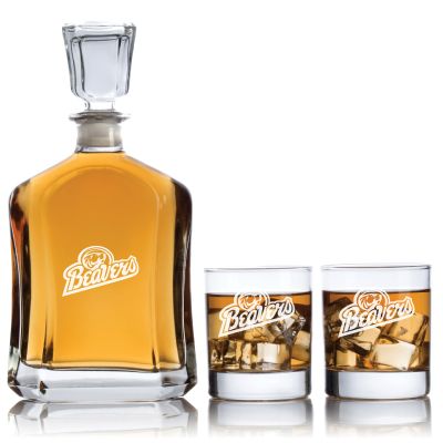 Personalized Bemidji State Beavers Football Decanter Set - Football Fanatic Gift Ideas - Capitol Personalized Whiskey Decanter Set
