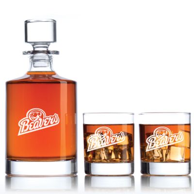 Personalized Bemidji State Beavers Football Decanter Set - Football Fanatic Gift Ideas - Bellagio Personalized Whiskey Decanter Set