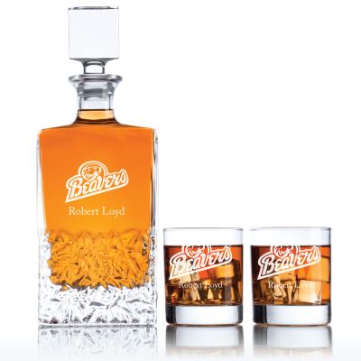 Personalized Bemidji State Beavers Football Decanter Set - Football Fanatic Gift Ideas - Excalibur Personalized Whiskey Decanter Set