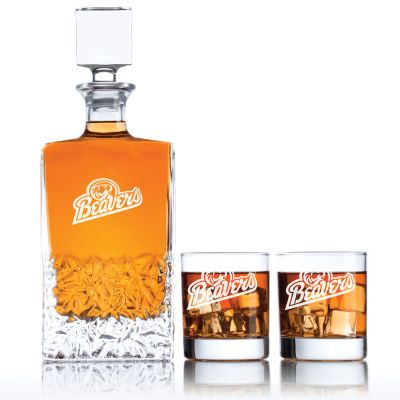 Personalized Bemidji State Beavers Football Decanter Set - Football Fanatic Gift Ideas - Excalibur Personalized Whiskey Decanter Set