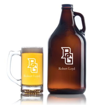 Personalized Bowling Green Falcons Initials Football Growler Set - Football Fanatic Gift Ideas - Personalized Amber Growler with Cap - Includes Beer Glass 