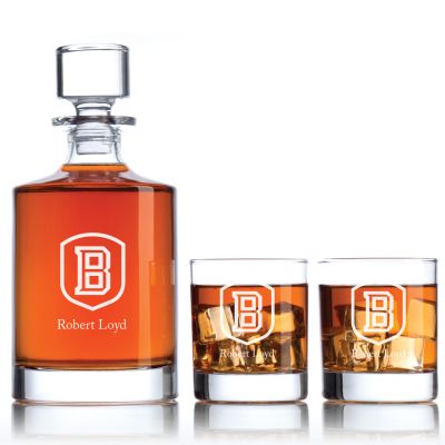 Personalized Bradley B Initial Football Decanter Set - Football Fanatic Gift Ideas - Bellagio Personalized Whiskey Decanter Set