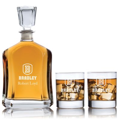 Personalized Bradley Braves Football Decanter Set - Football Fanatic Gift Ideas - Capitol Personalized Whiskey Decanter Set