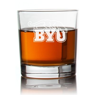 Engraved Brigham Young Cougars Football Rocks Glass - Personalized Whiskey Glasses - Man Cave Gift Ideas - Gifts For Him - Football Fanatic - 2pcs