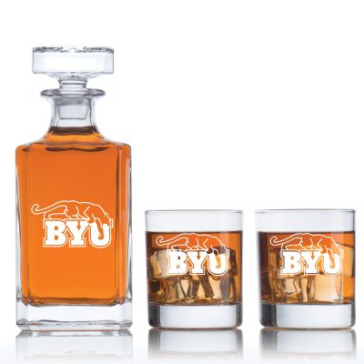 Personalized Brigham Young Cougars Football Decanter Set - Football Fanatic Gift Ideas - Classic Personalized Whiskey Decanter Set