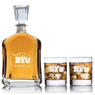 Personalized Brigham Young Cougars Football Decanter Set - Football Fanatic Gift Ideas - Capitol Personalized Whiskey Decanter Set