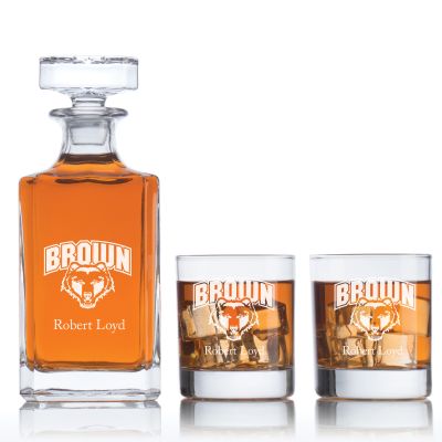 Personalized Brown Bears University Decanter Set - Football Fanatic Gift Ideas - Classic Personalized Whiskey Decanter