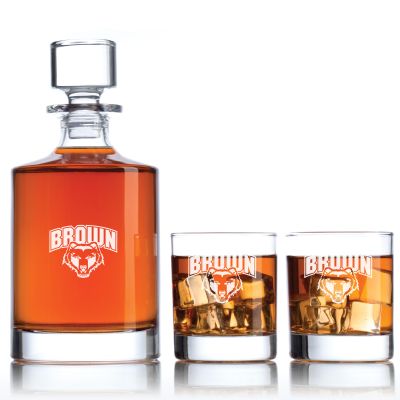 Personalized Brown Bears University Decanter Set - Football Fanatic Gift Ideas - Bellagio Personalized Whiskey Decanter