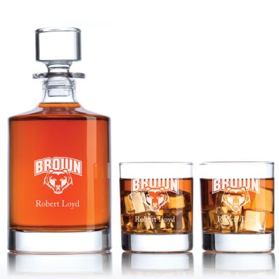 Personalized Brown Bears University Decanter Set - Football Fanatic Gift Ideas - Bellagio Personalized Whiskey Decanter