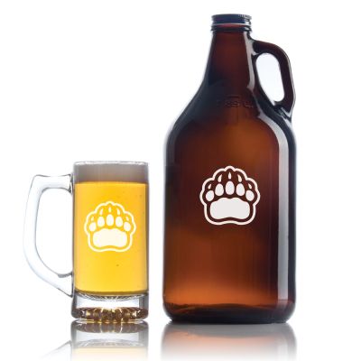 Personalized Brown Bears Paw University Growler Set - Football Fanatic Gift Ideas - Personalized Beer Mug Growler Set