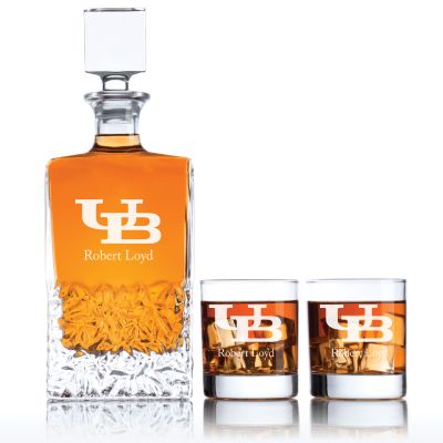 Personalized Buffalo Bulls Initial University Decanter Set - Football Fanatic Gift Ideas - Excalibur Personalized Whiskey Decanter