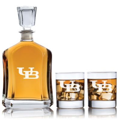 Personalized Buffalo Bulls Initial University Decanter Set - Football Fanatic Gift Ideas - Capitol Personalized Whiskey Decanter