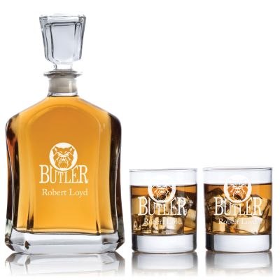 Personalized Butler Bulldogs University Decanter Set - Football Fanatic Gift Ideas - Capitol Personalized Whiskey Decanter