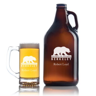 Personalized California Golden Bears Logo University Growler Set - Football Fanatic Gift Ideas - Personalized Beer Mug Growler Set