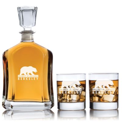 Personalized California Golden Bears Logo University Decanter Set - Football Fanatic Gift Ideas - Capitol Personalized Whiskey Decanter