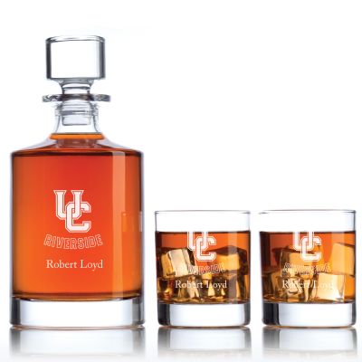Personalized California Riverside Highlanders University Decanter Set - Football Fanatic Gift Ideas - Bellagio Personalized Whiskey Decanter
