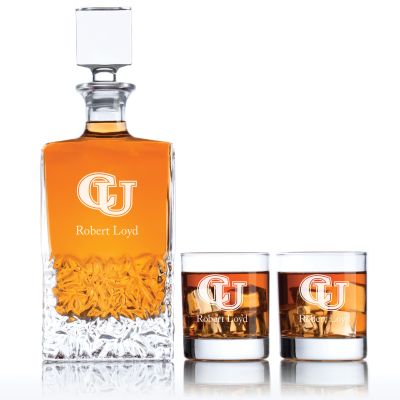 Personalized Campbell Fighting Camels University Decanter Set - Football Fanatic Gift Ideas - Excalibur Personalized Whiskey Decanter